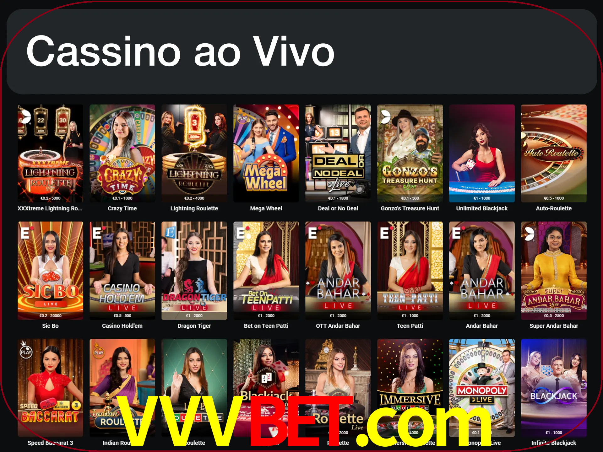 Jogue jogos de cassino com um verdadeiro dealer.